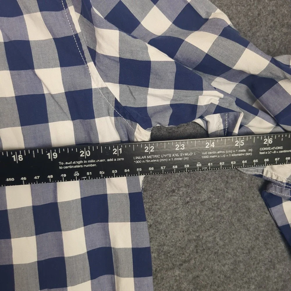 Banana Republic Camden Fit Gingham Check Button Down Shirt Navy Blue Mens Medium